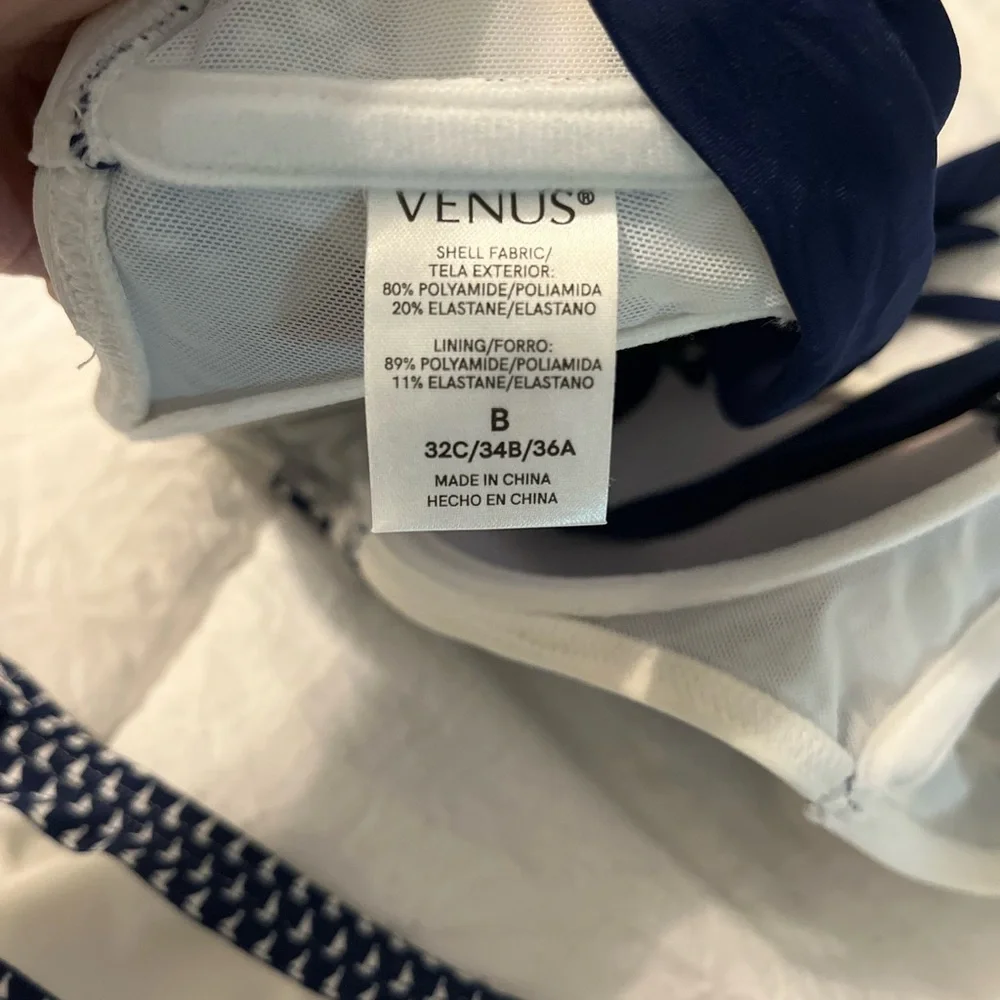 EXC RARE Venus Blue And White Sale Boat  Swimsuit Bikini Top B‎ & Bottom 8 - Picture 5 of 6